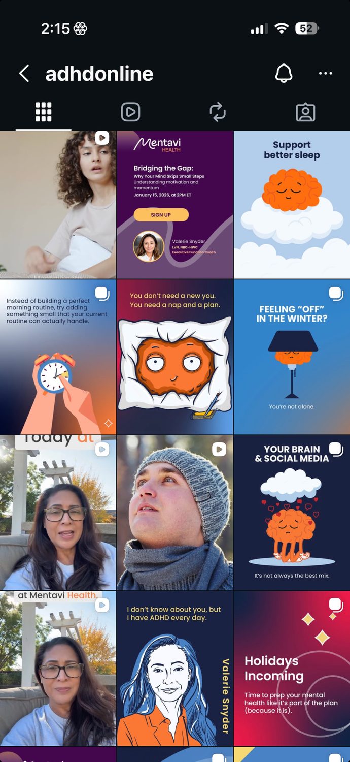 ADHD Online Instagram content